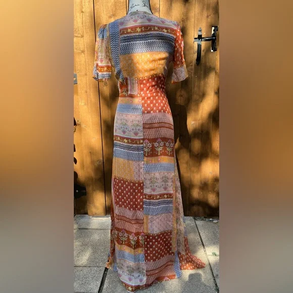 RAGA Anthropologie Maxi Length Duster Button Top Size XS NWT Orange Multi Print - Picture 2 of 7